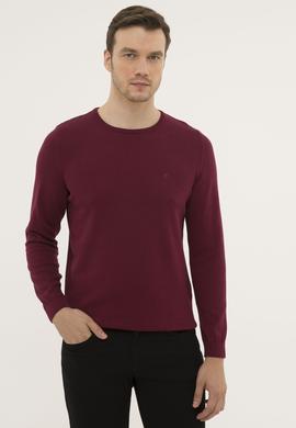 Bordo Slim Fit Bisiklet Yaka Basic Triko Kazak