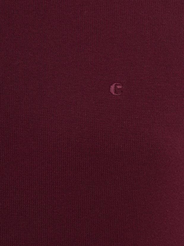 Bordo Slim Fit Bisiklet Yaka Basic Triko Kazak