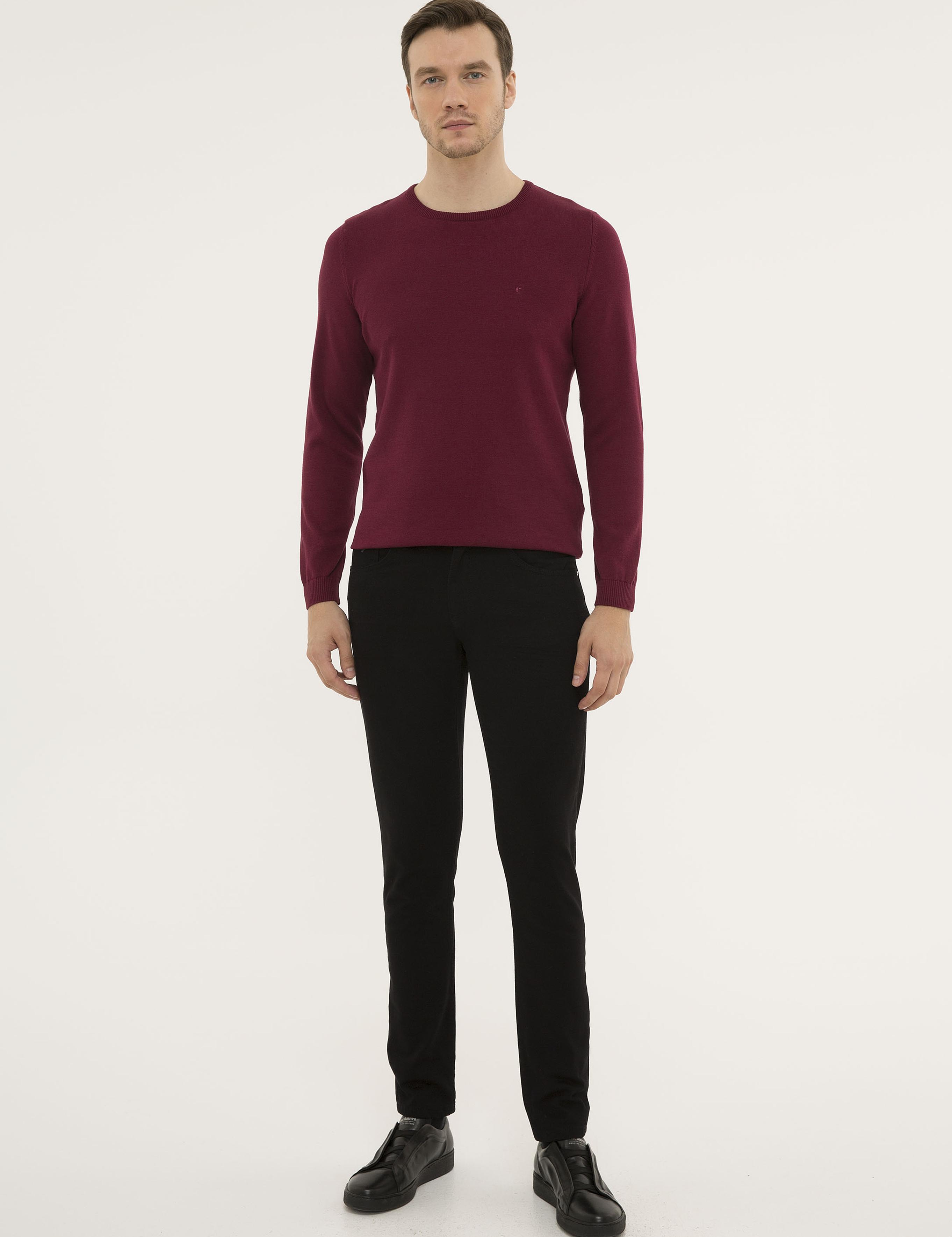 Bordo Slim Fit Bisiklet Yaka Basic Triko Kazak - 50229585059