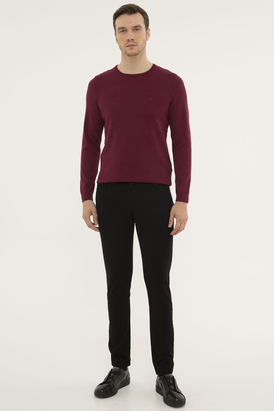 Bordo Slim Fit Bisiklet Yaka Basic Triko Kazak - 50229585059