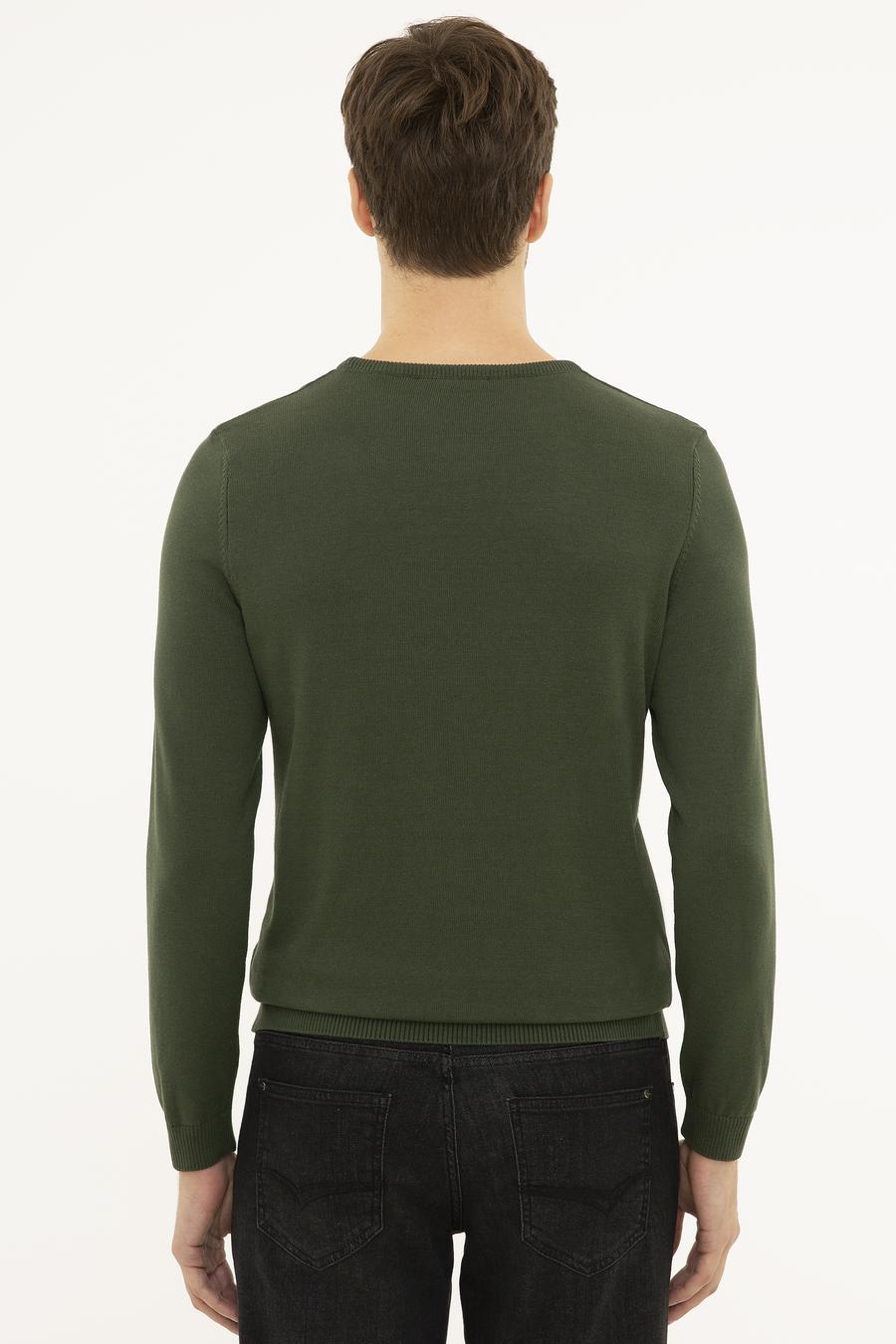 Haki Slim Fit Bisiklet Yaka Basic Triko Kazak - 50229585080