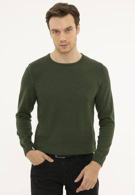 Haki Slim Fit Bisiklet Yaka Basic Triko Kazak