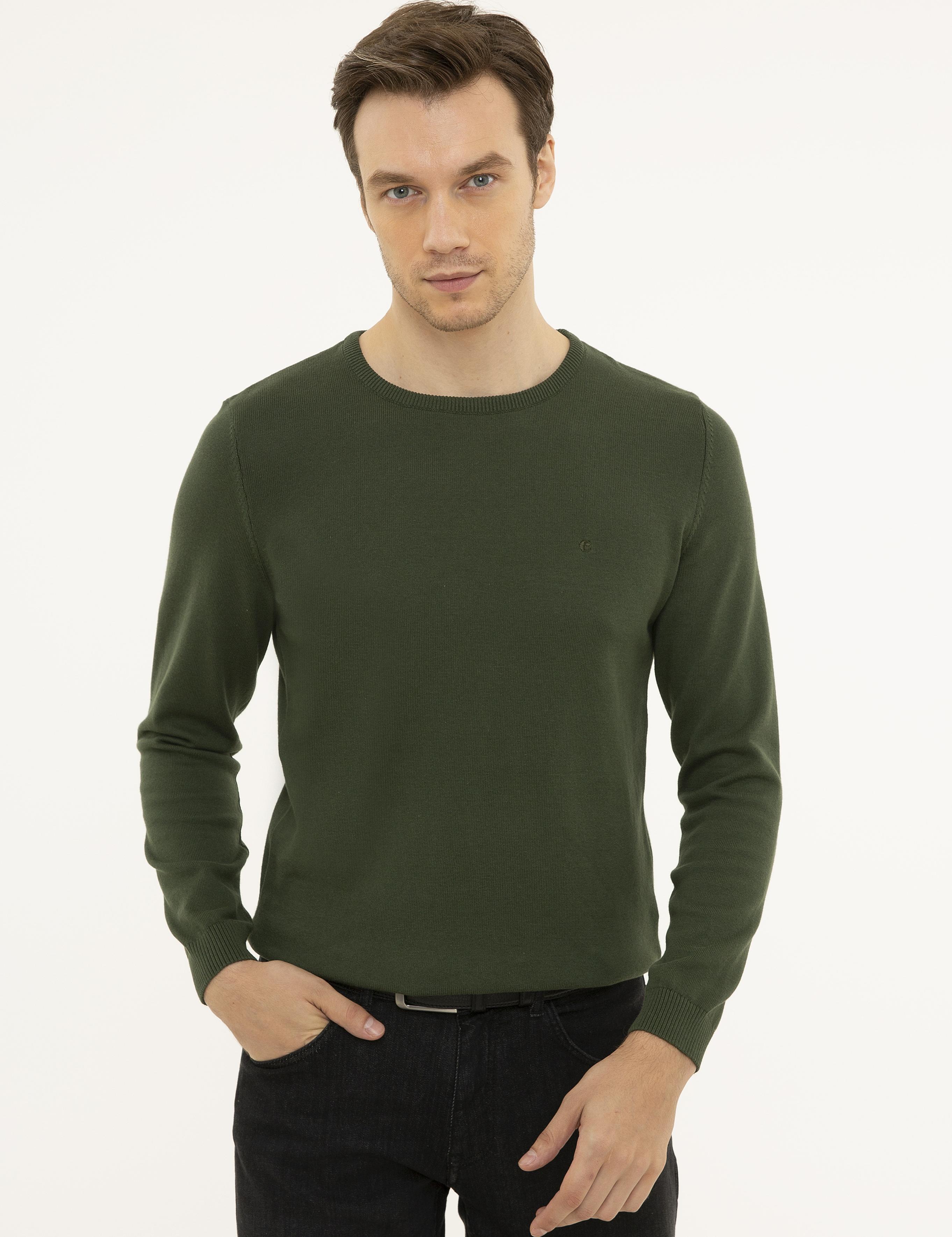 Haki Slim Fit Bisiklet Yaka Basic Triko Kazak - 50229585080