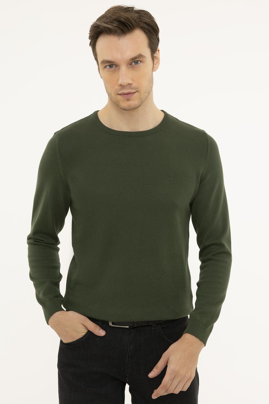 Haki Slim Fit Bisiklet Yaka Basic Triko Kazak - 50229585080