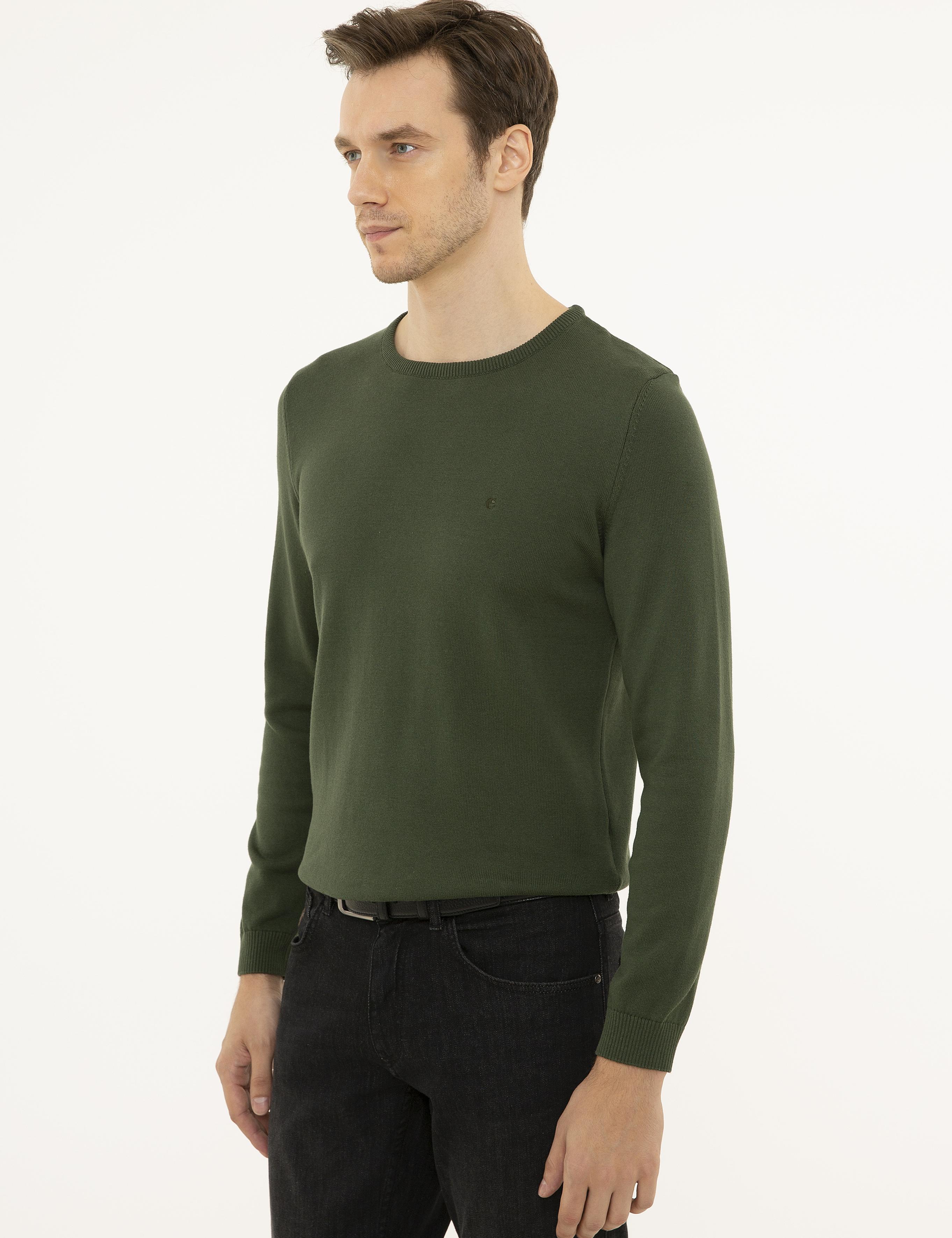 Haki Slim Fit Bisiklet Yaka Basic Triko Kazak - 50229585080