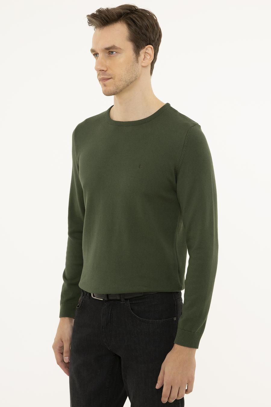 Haki Slim Fit Bisiklet Yaka Basic Triko Kazak - 50229585080