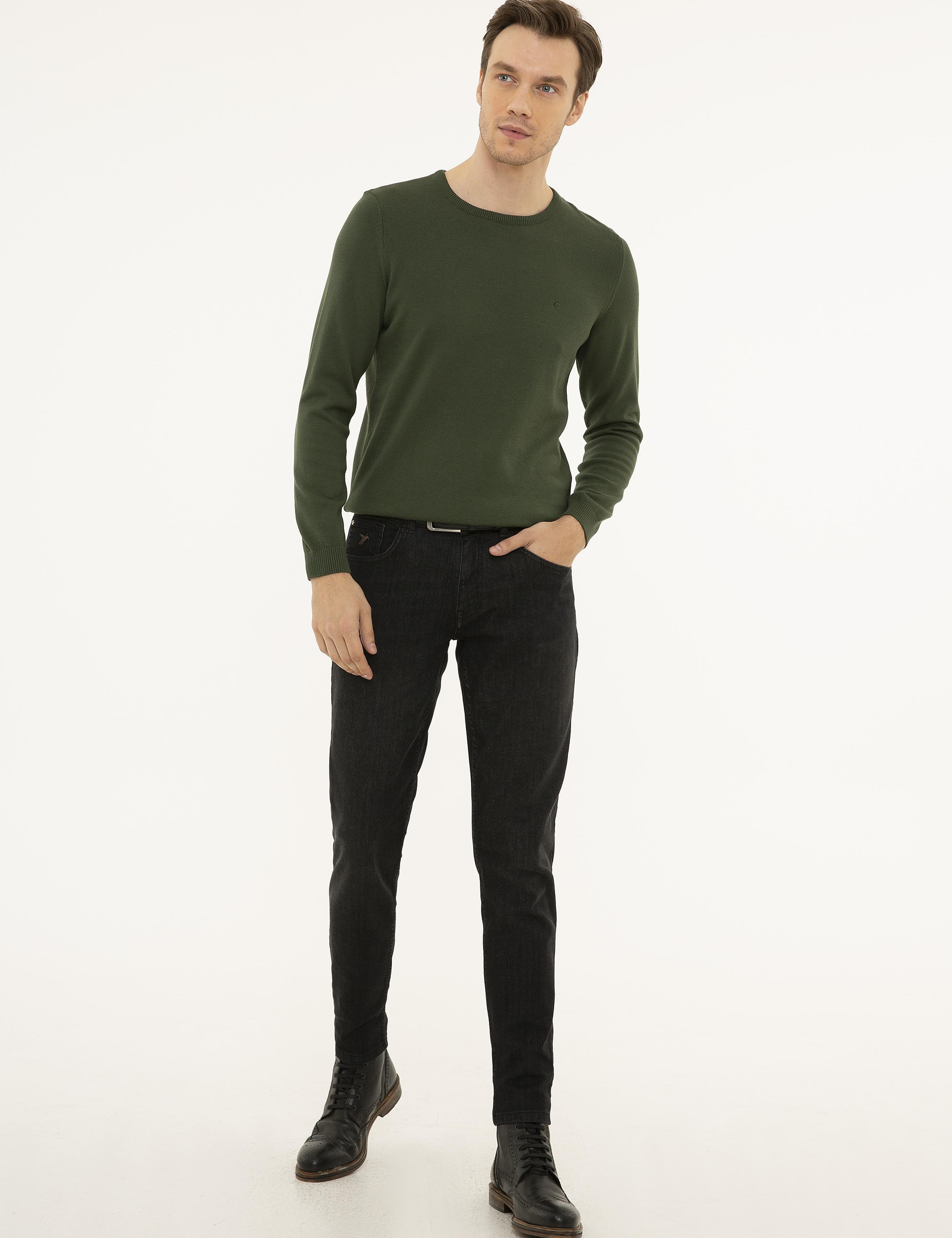 Haki Slim Fit Bisiklet Yaka Basic Triko Kazak - 50229585080
