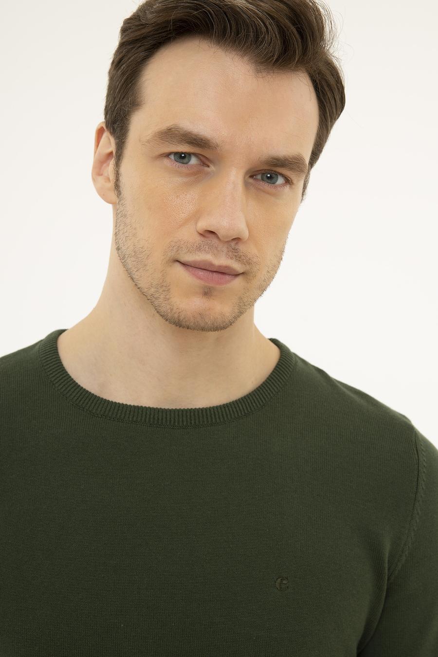 Haki Slim Fit Bisiklet Yaka Basic Triko Kazak - 50229585080