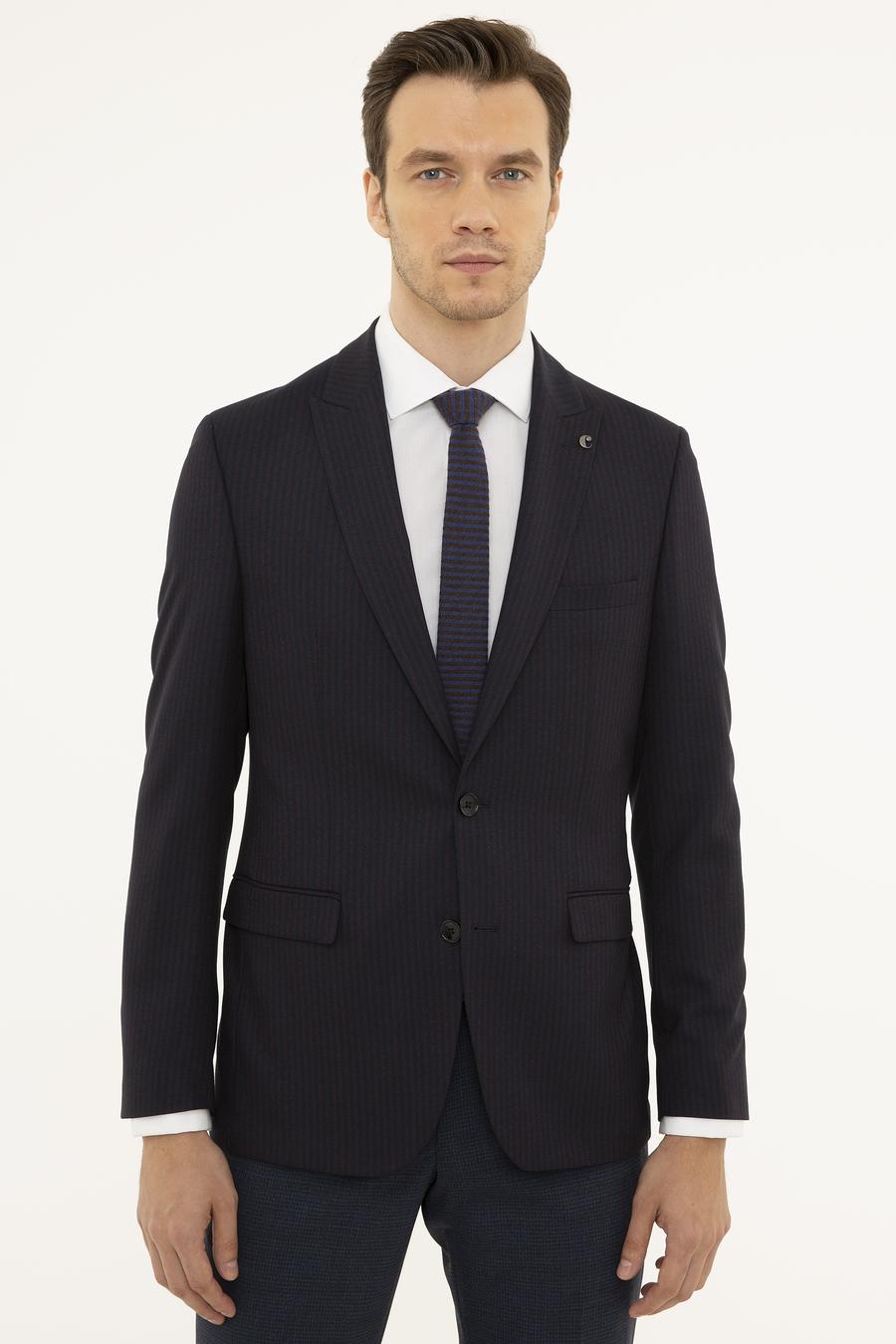 Bordo Slim Fit Çizgili Ceket - 50227594005