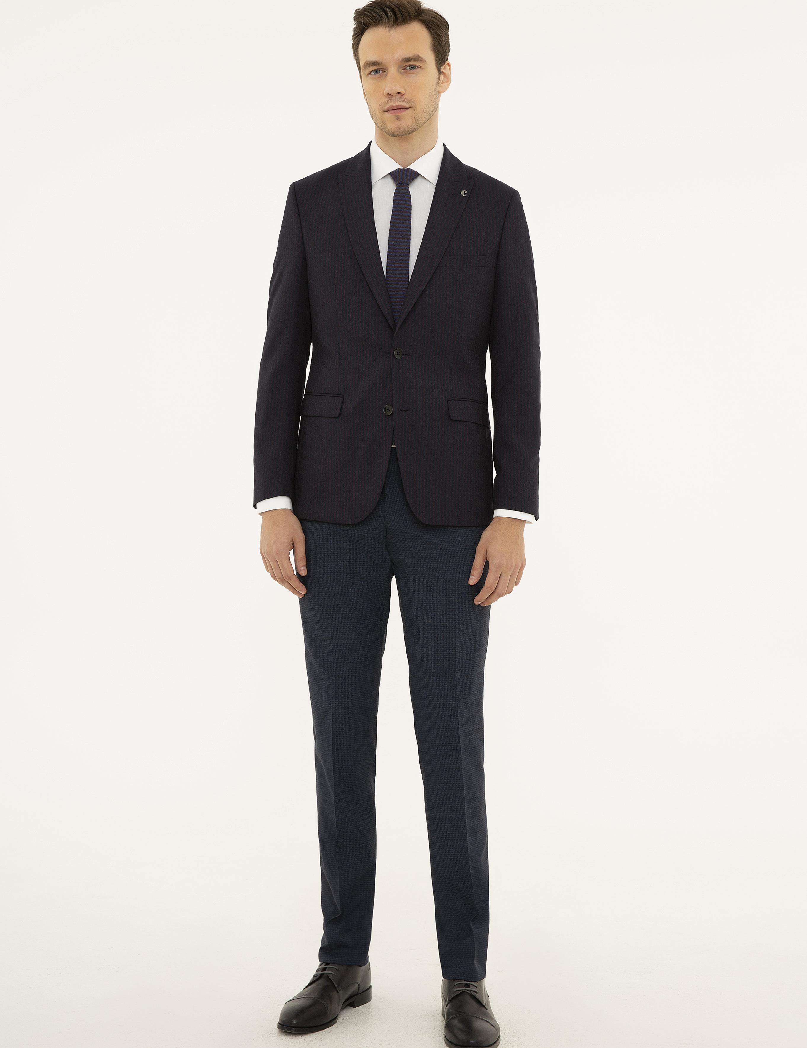 Bordo Slim Fit Çizgili Ceket - 50227594005