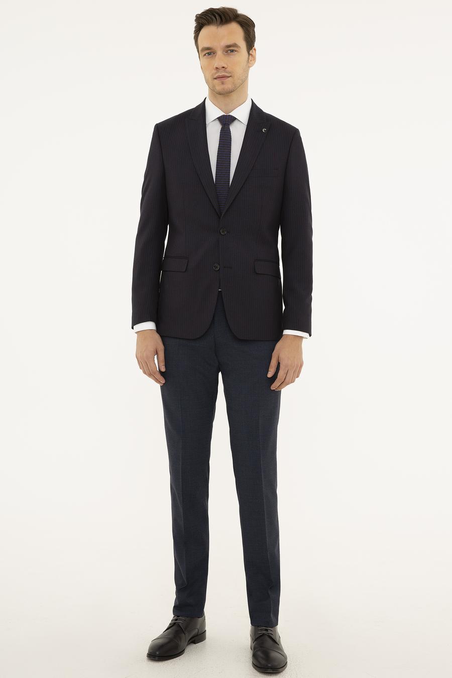 Bordo Slim Fit Çizgili Ceket - 50227594005