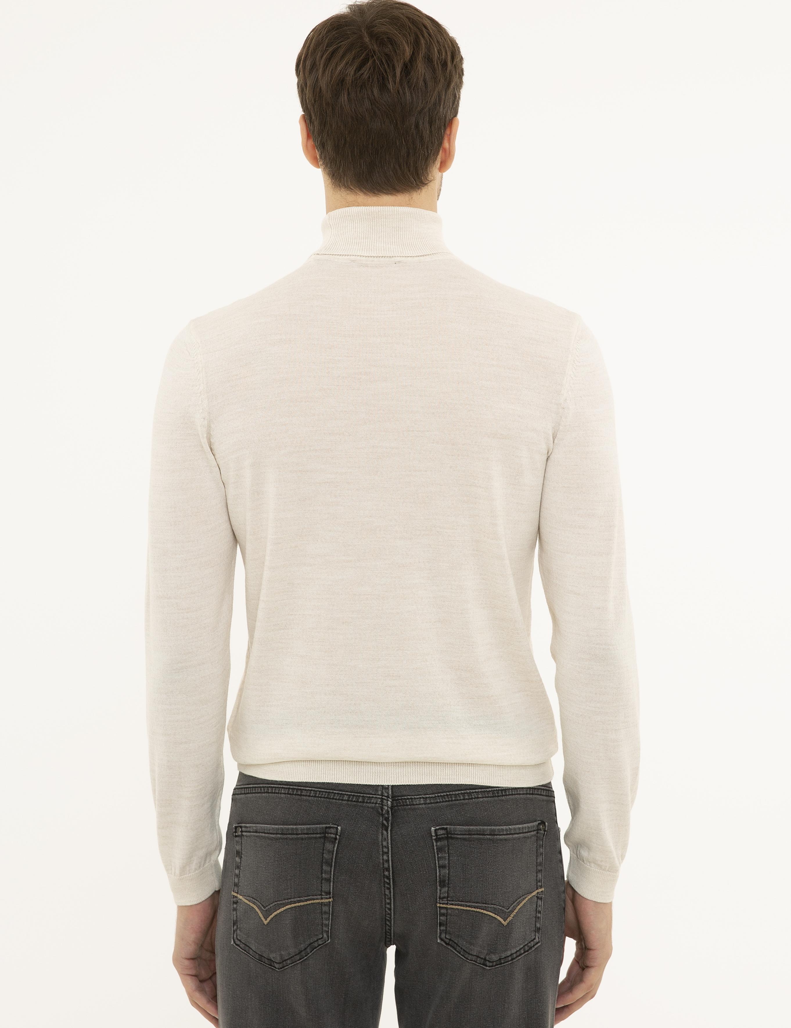 Bej Slim Fit Balıkçı Yaka Basic Triko Kazak - 50227794044