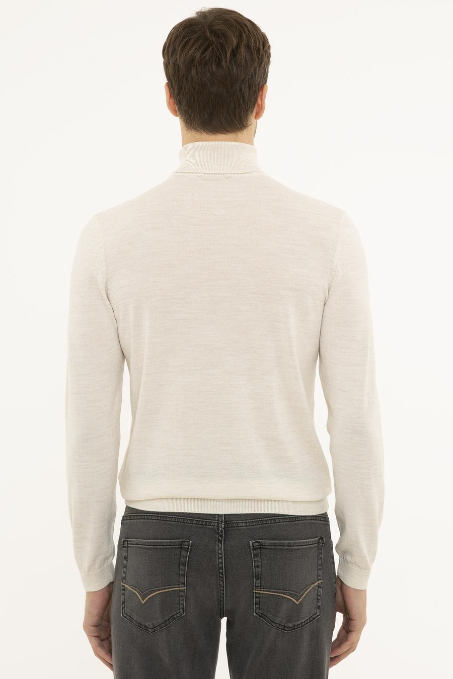 Bej Slim Fit Balıkçı Yaka Basic Triko Kazak - 50227794044