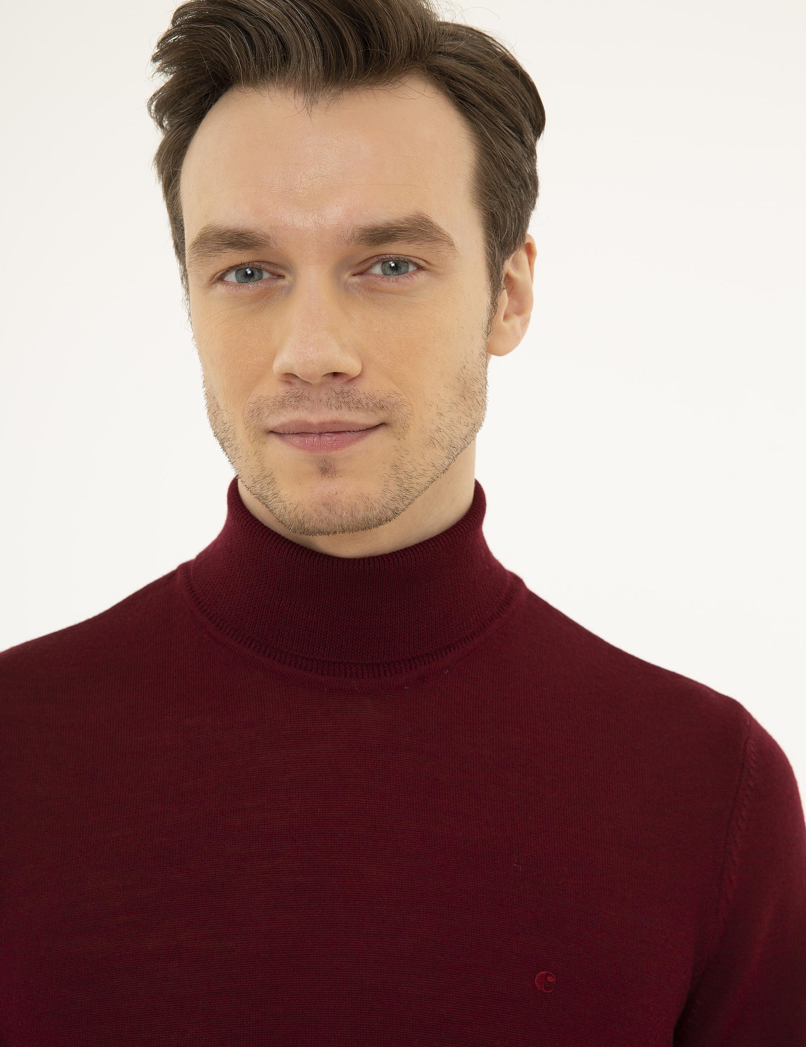 Bordo Slim Fit Balıkçı Yaka Basic Triko Kazak - 50227794059