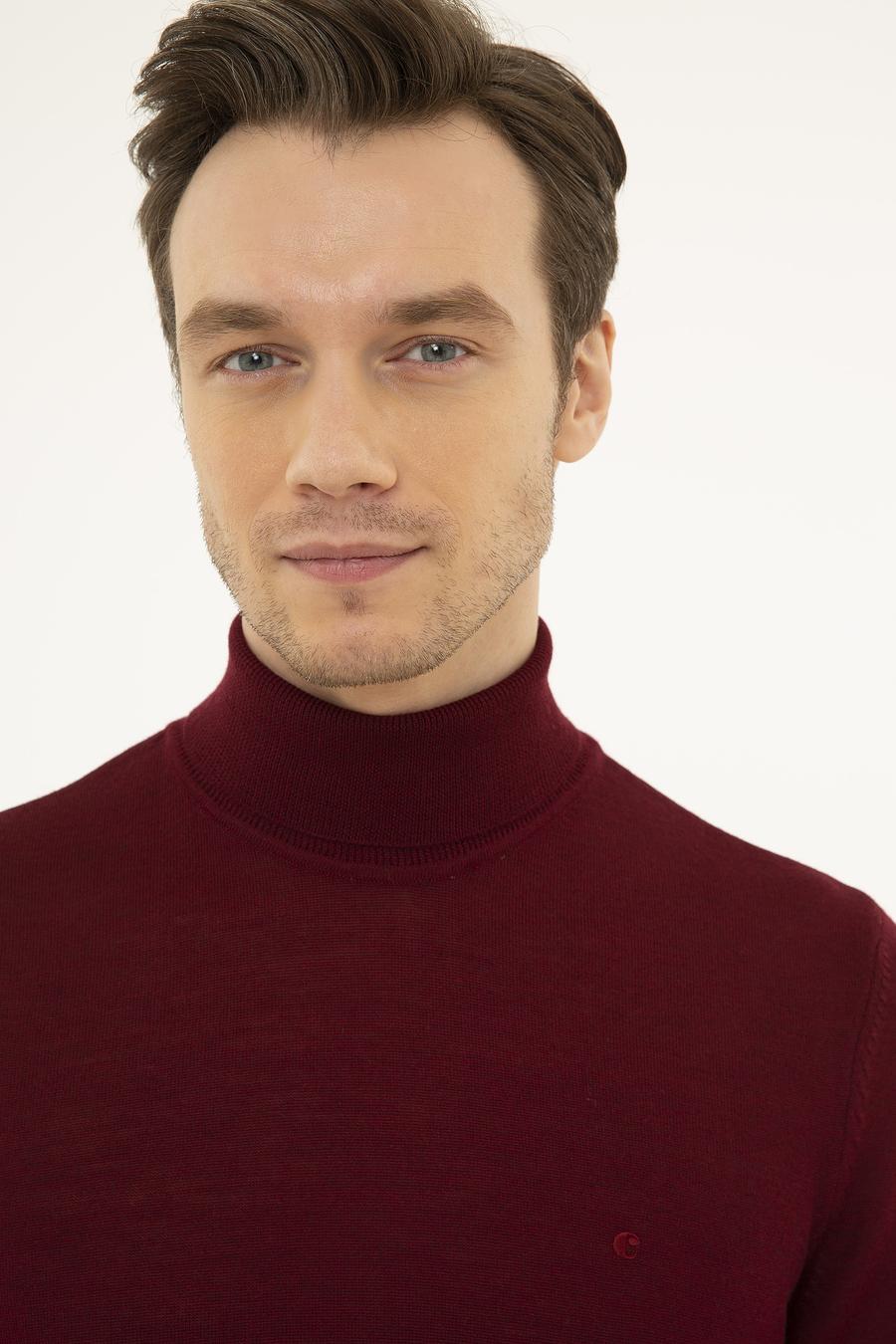 Bordo Slim Fit Balıkçı Yaka Basic Triko Kazak - 50227794059