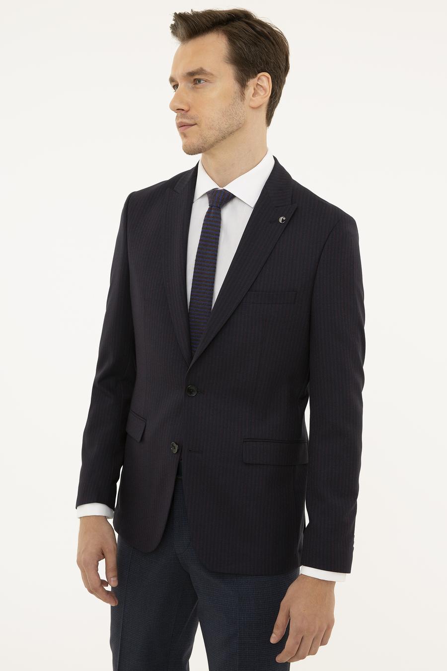 Bordo Slim Fit Çizgili Ceket - 50227594005