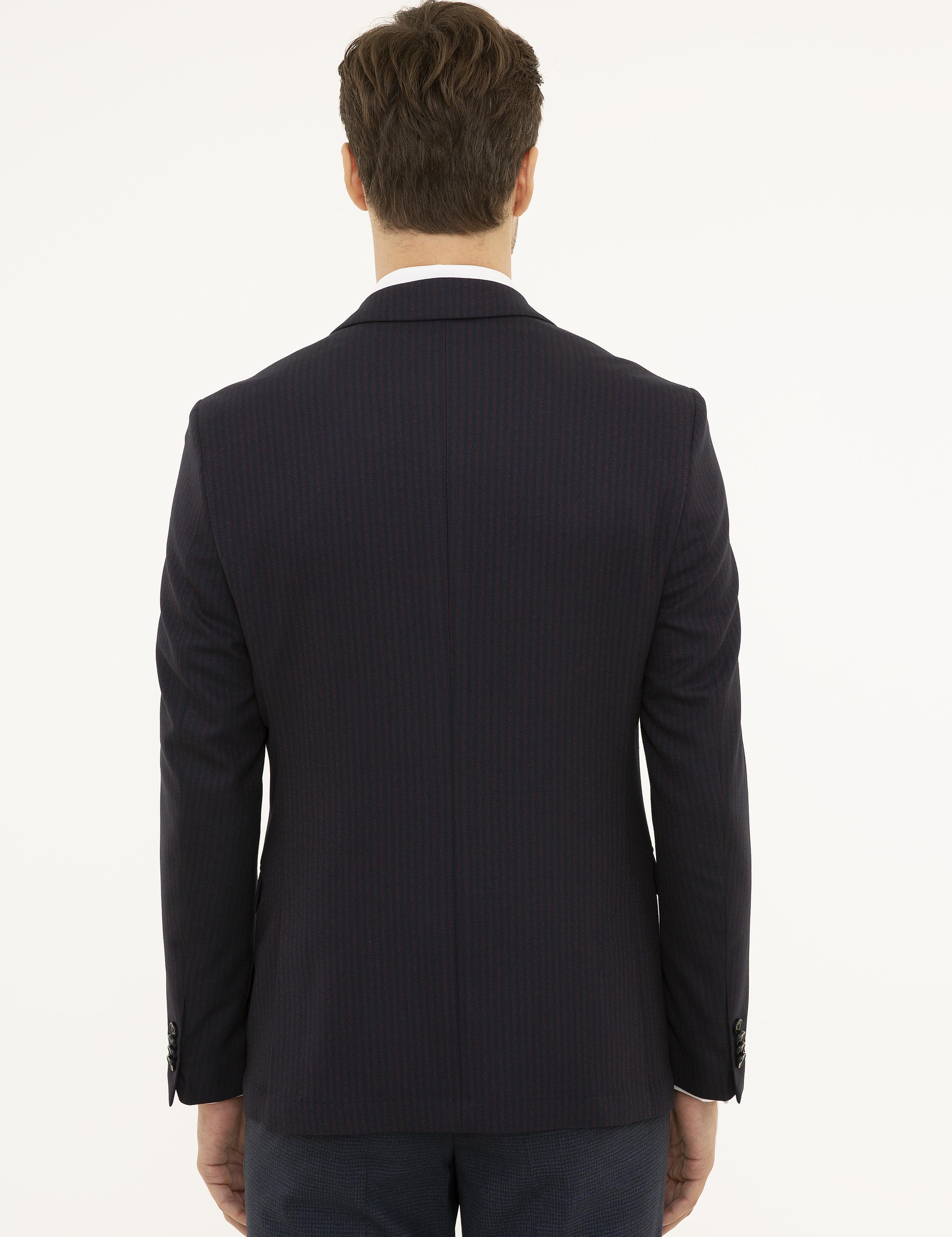 Bordo Slim Fit Çizgili Ceket - 50227594005