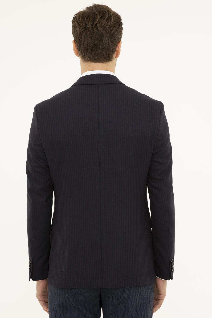 Bordo Slim Fit Çizgili Ceket - 50227594005