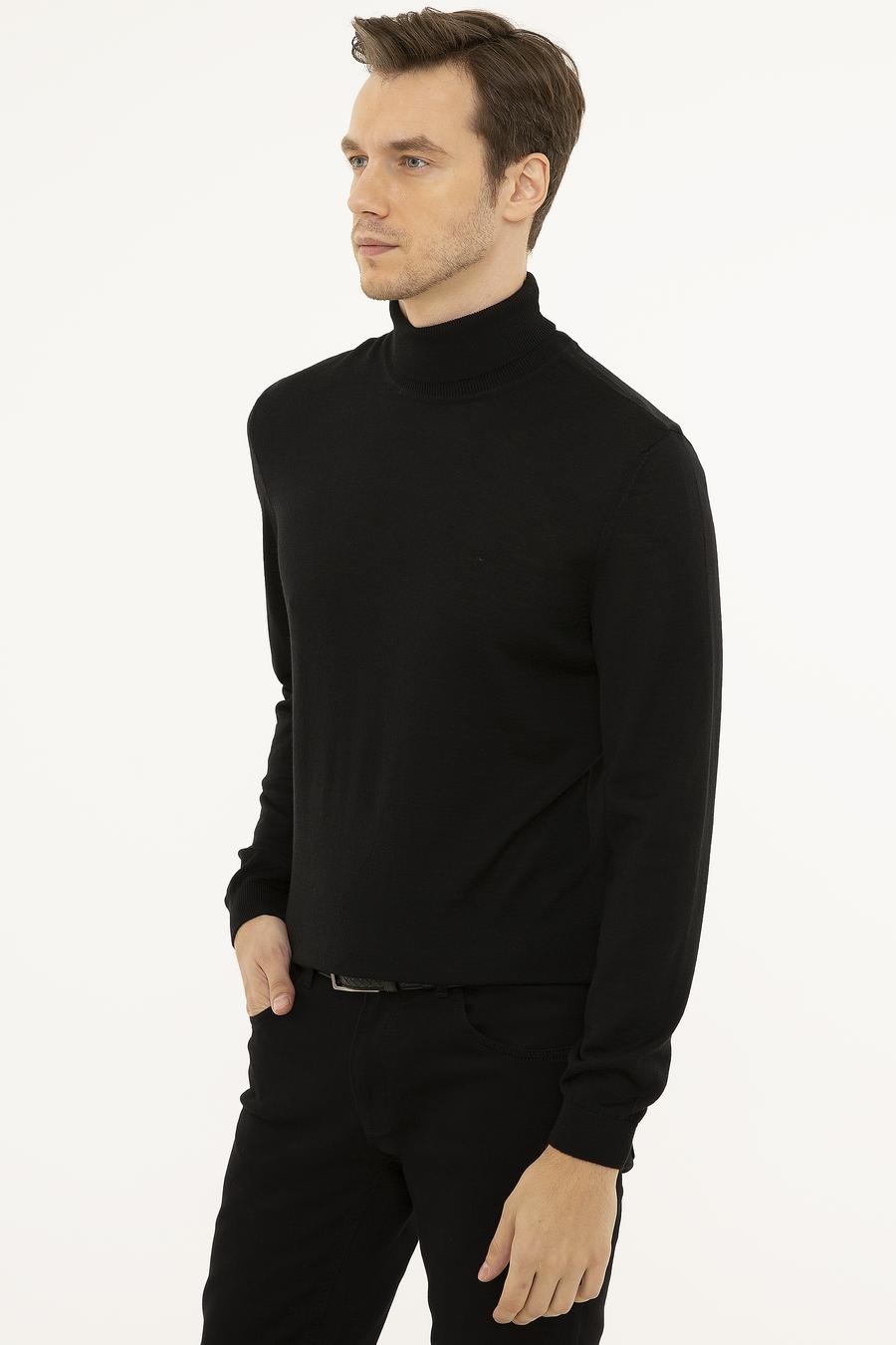 Siyah Slim Fit Balıkçı Yaka Basic Triko Kazak - 50227794001
