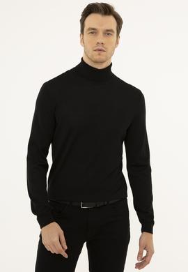 Siyah Slim Fit Balıkçı Yaka Basic Triko Kazak
