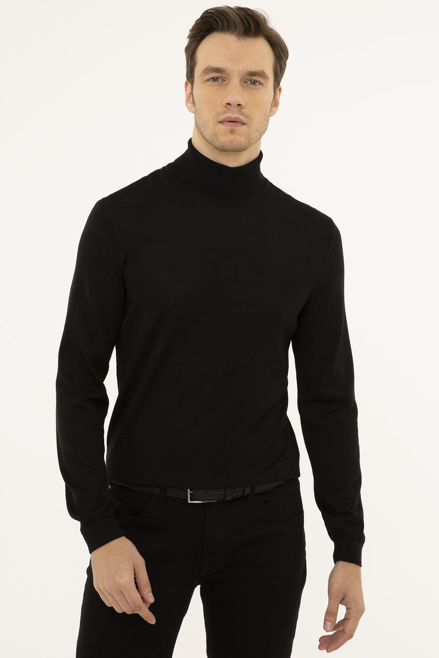 Siyah Slim Fit Balıkçı Yaka Basic Triko Kazak - 50227794001