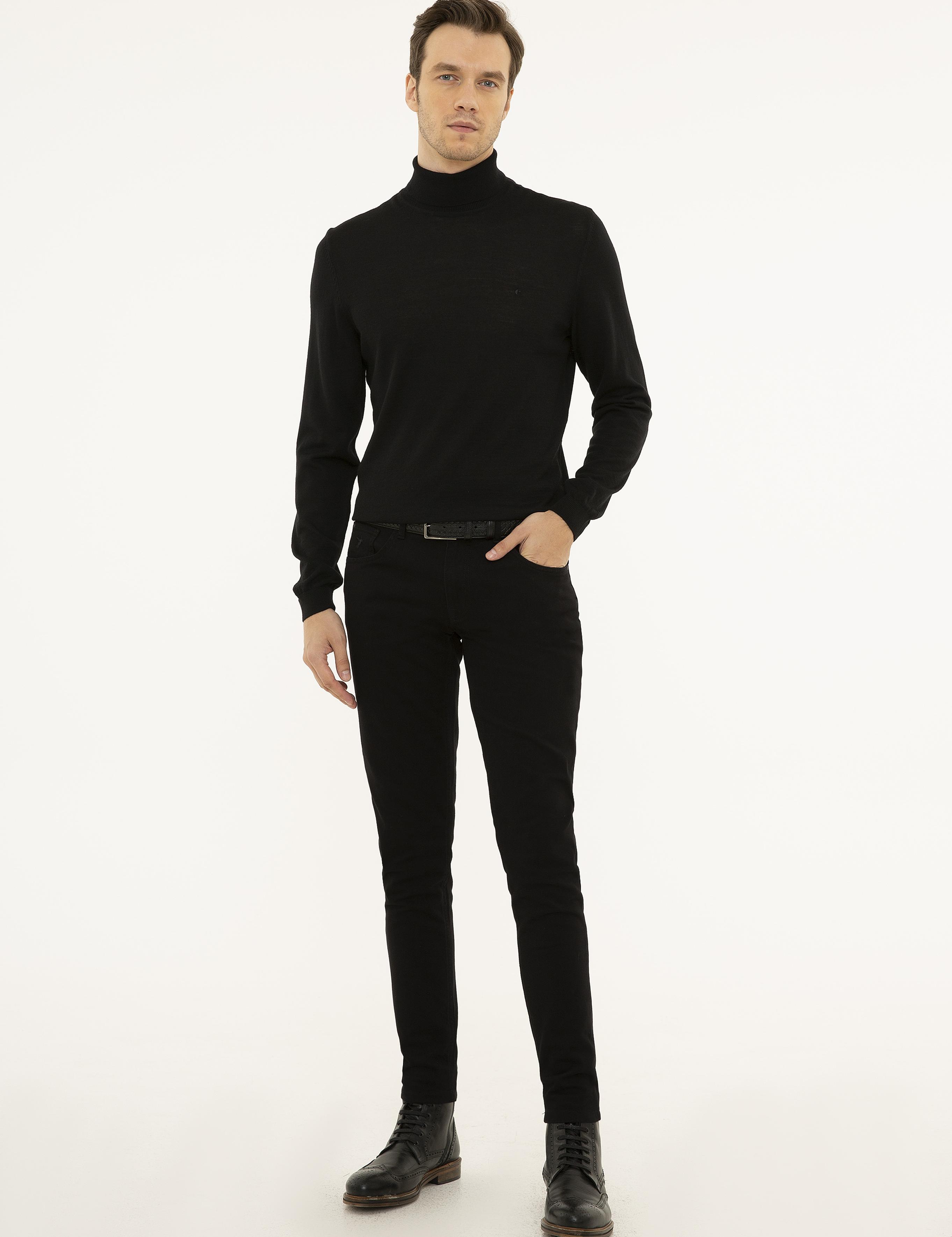 Siyah Slim Fit Balıkçı Yaka Basic Triko Kazak - 50227794001