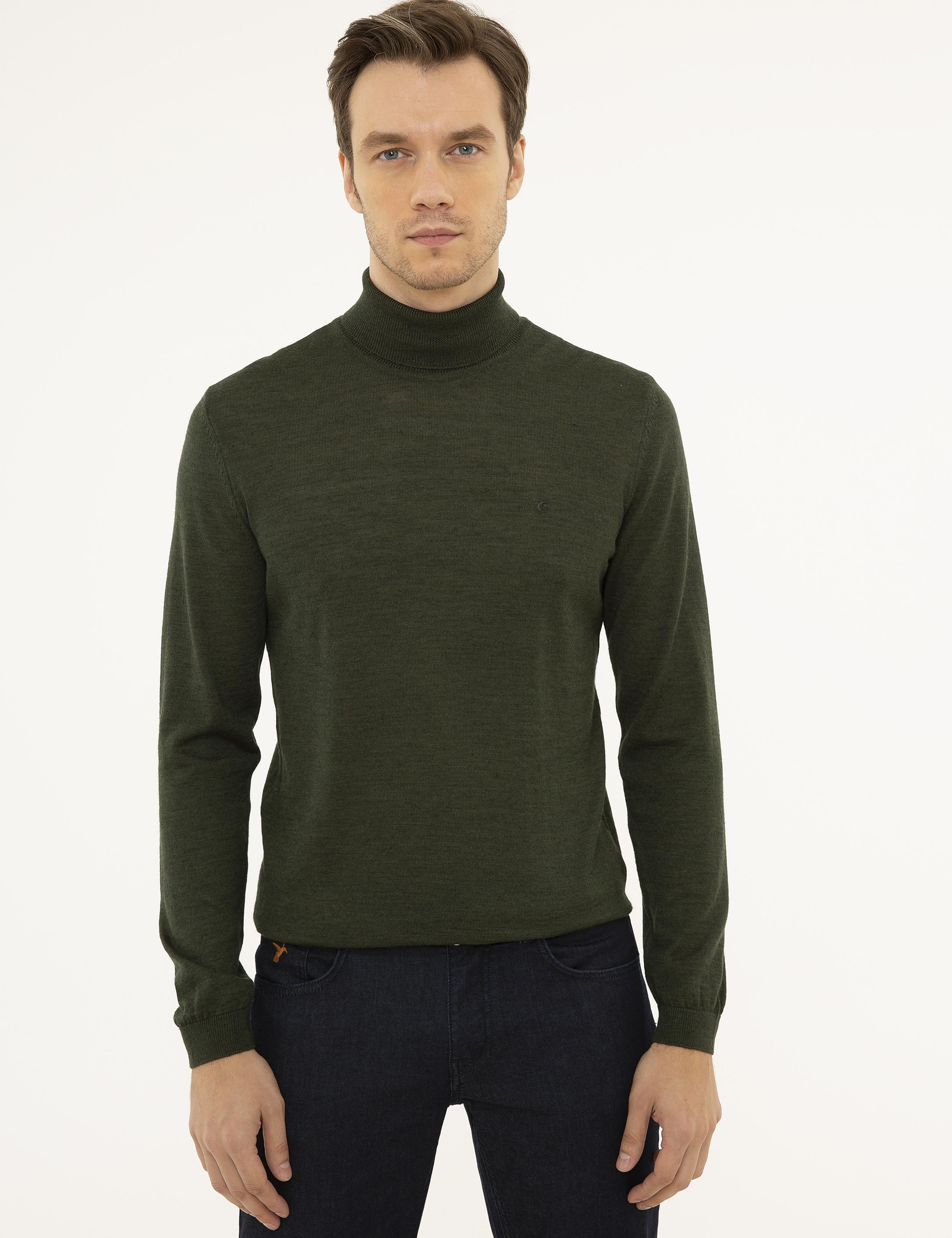 Haki Slim Fit Balıkçı Yaka Basic Triko Kazak - 50227794074