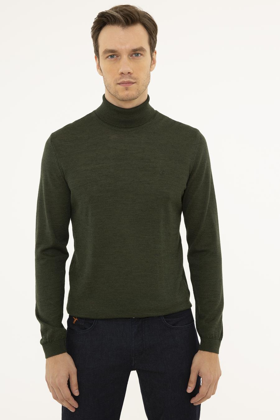 Haki Slim Fit Balıkçı Yaka Basic Triko Kazak - 50227794074