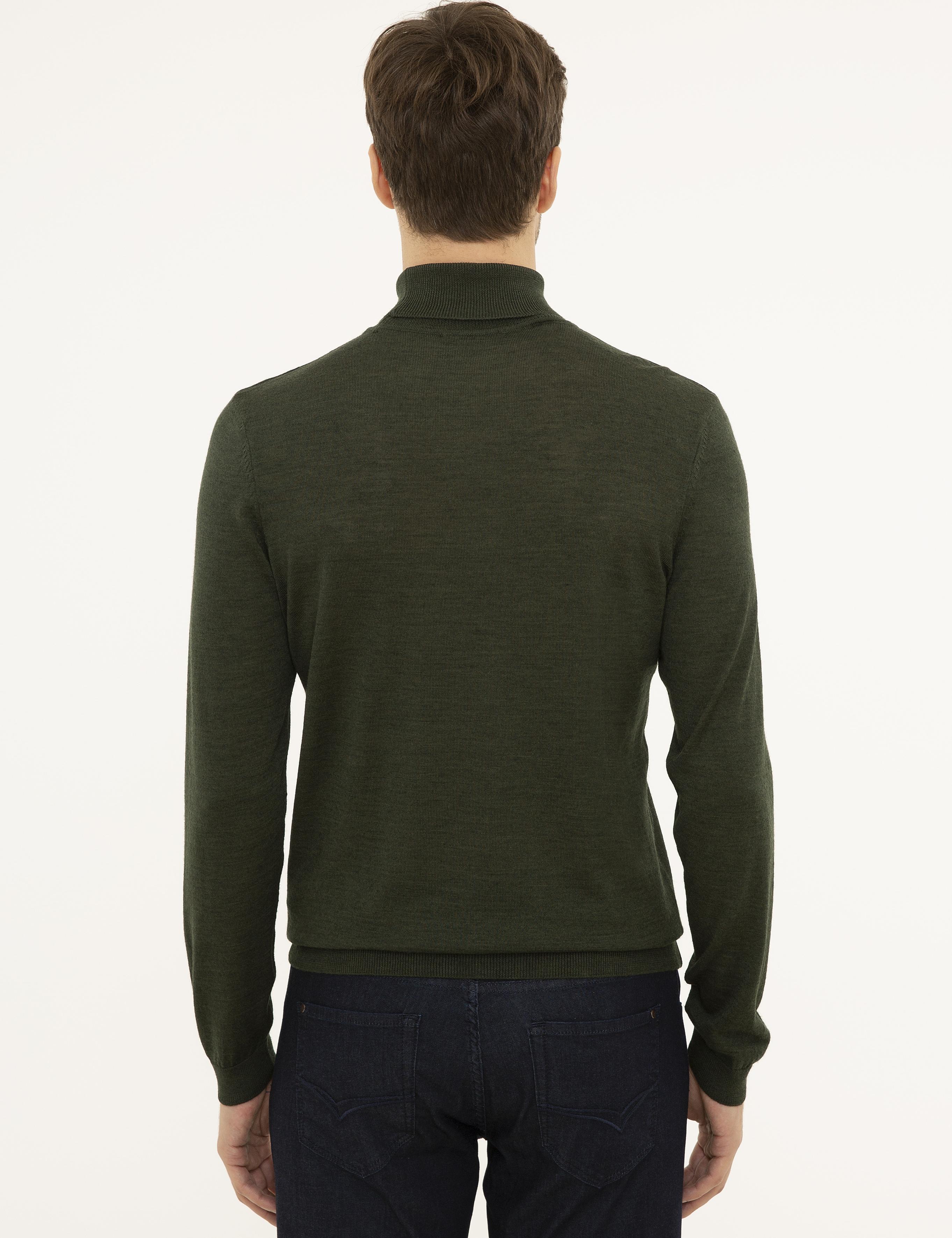 Haki Slim Fit Balıkçı Yaka Basic Triko Kazak - 50227794074
