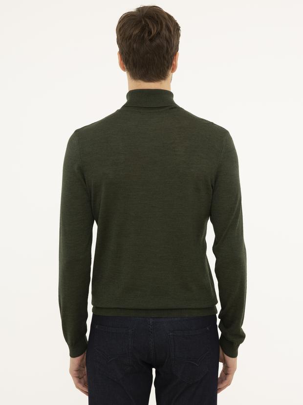 Haki Slim Fit Balıkçı Yaka Basic Triko Kazak