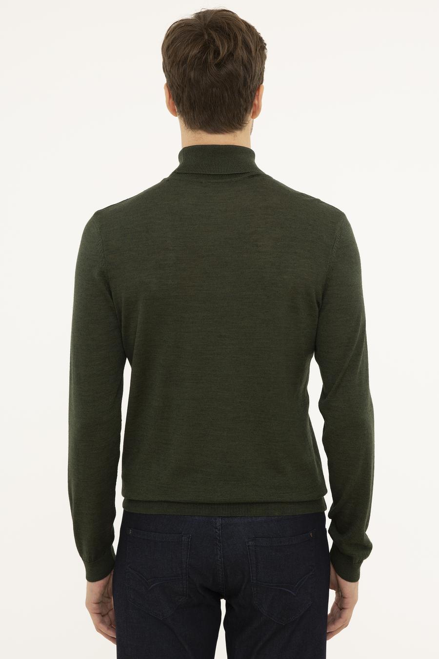 Haki Slim Fit Balıkçı Yaka Basic Triko Kazak - 50227794074