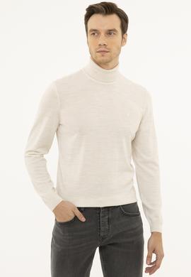 Bej Slim Fit Balıkçı Yaka Basic Triko Kazak