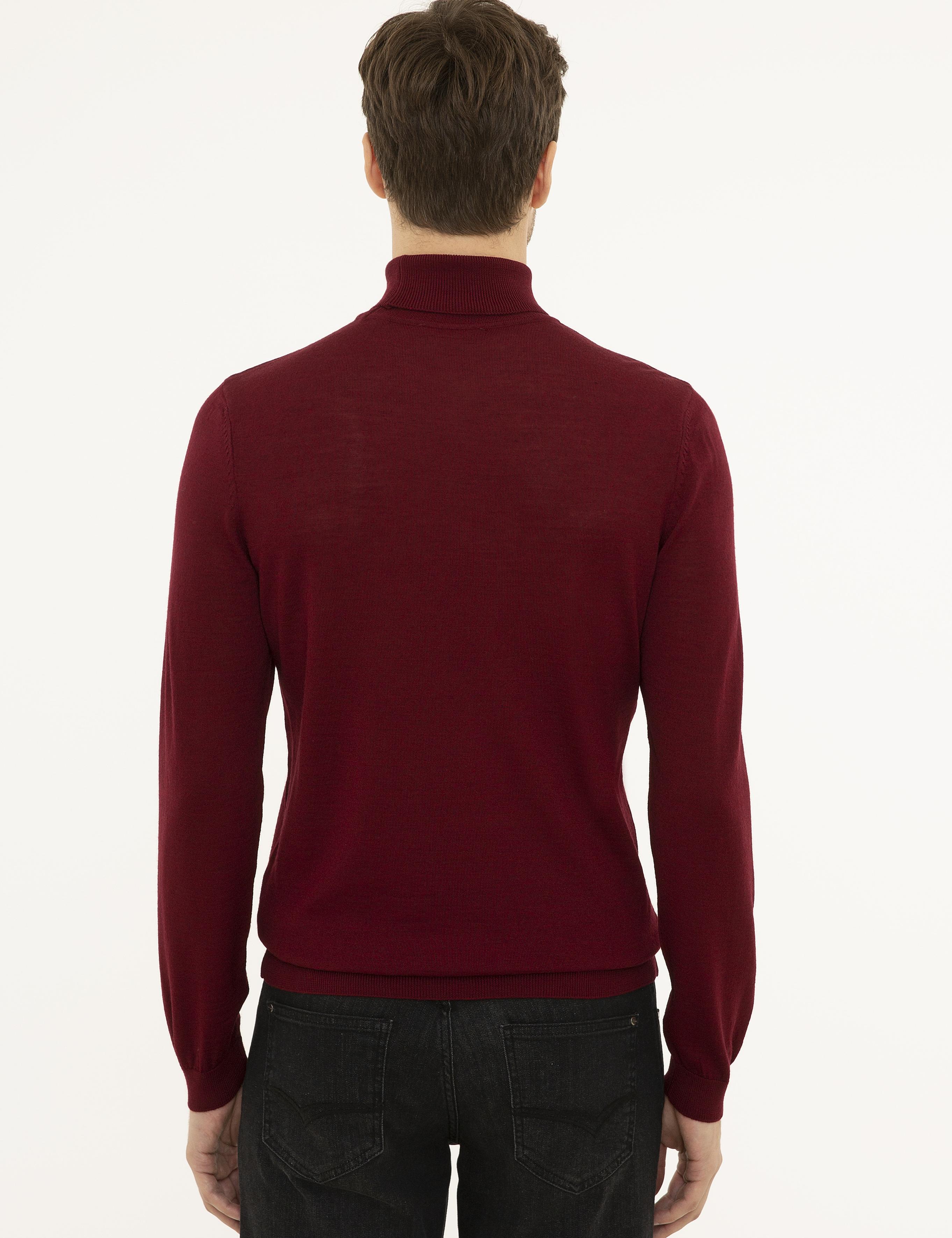 Bordo Slim Fit Balıkçı Yaka Basic Triko Kazak - 50227794059
