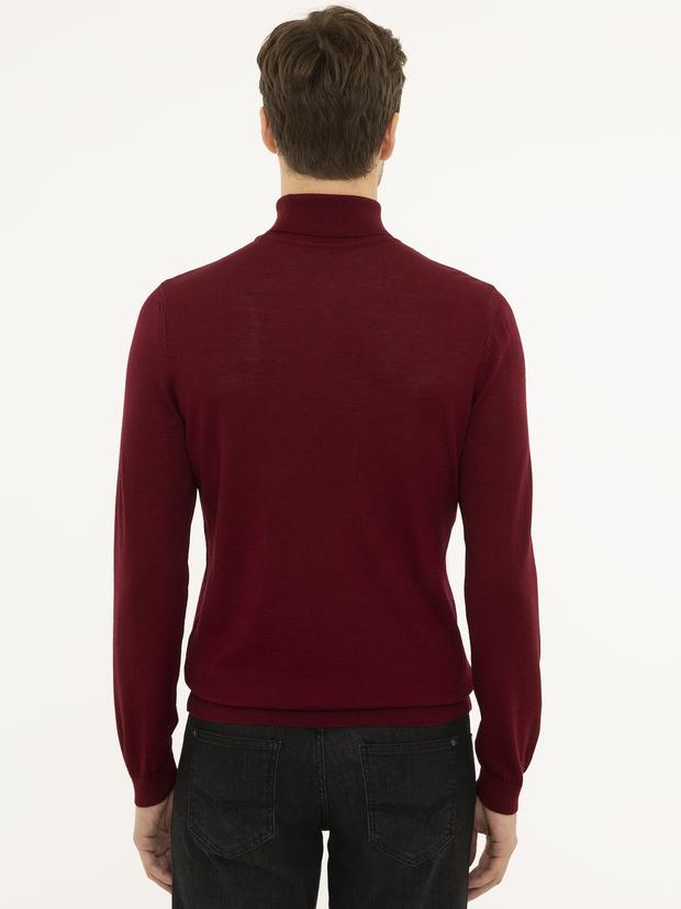 Bordo Slim Fit Balıkçı Yaka Basic Triko Kazak