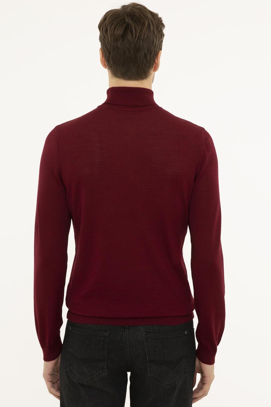 Bordo Slim Fit Balıkçı Yaka Basic Triko Kazak - 50227794059