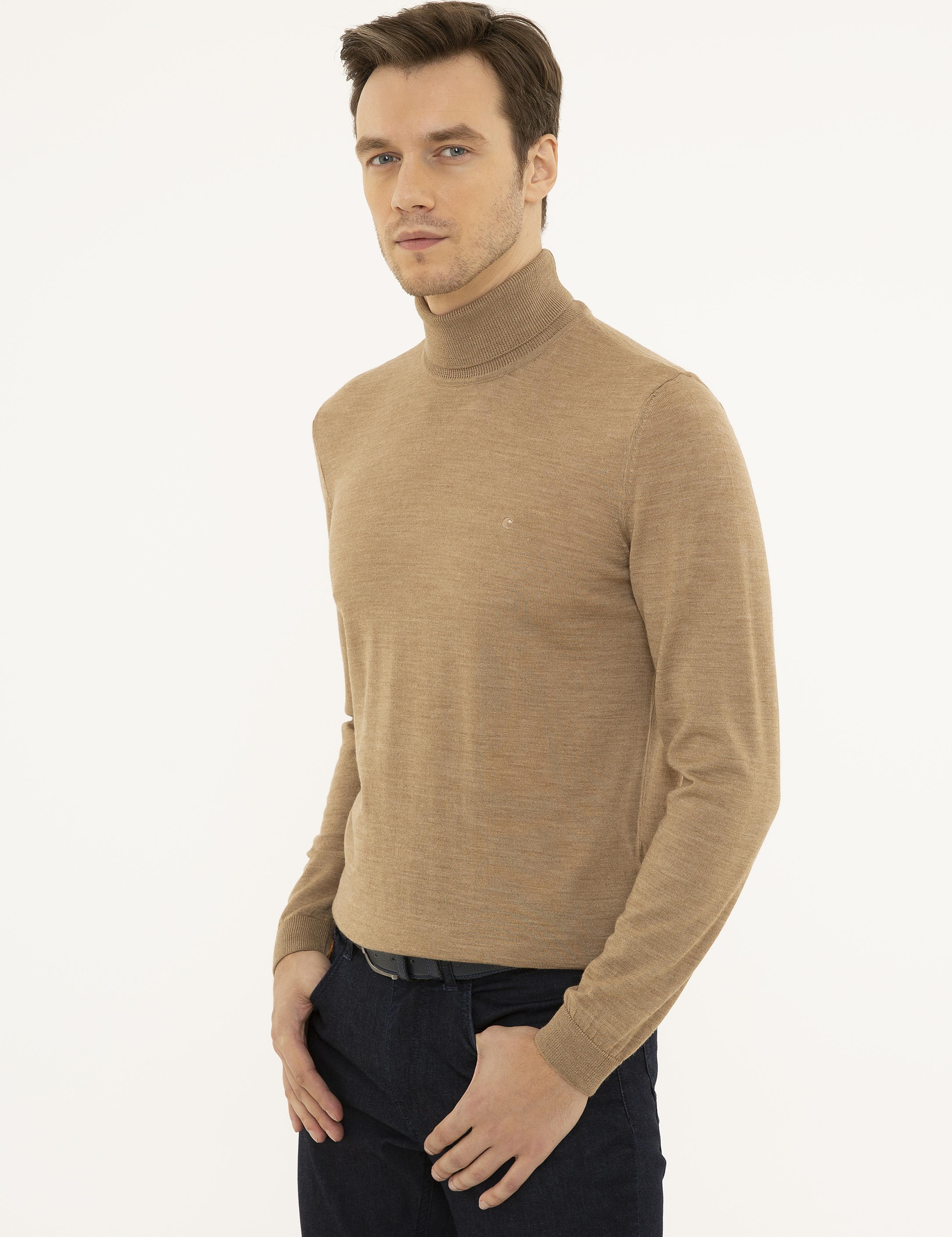 Camel Slim Fit Balıkçı Yaka Basic Triko Kazak - 50227794064