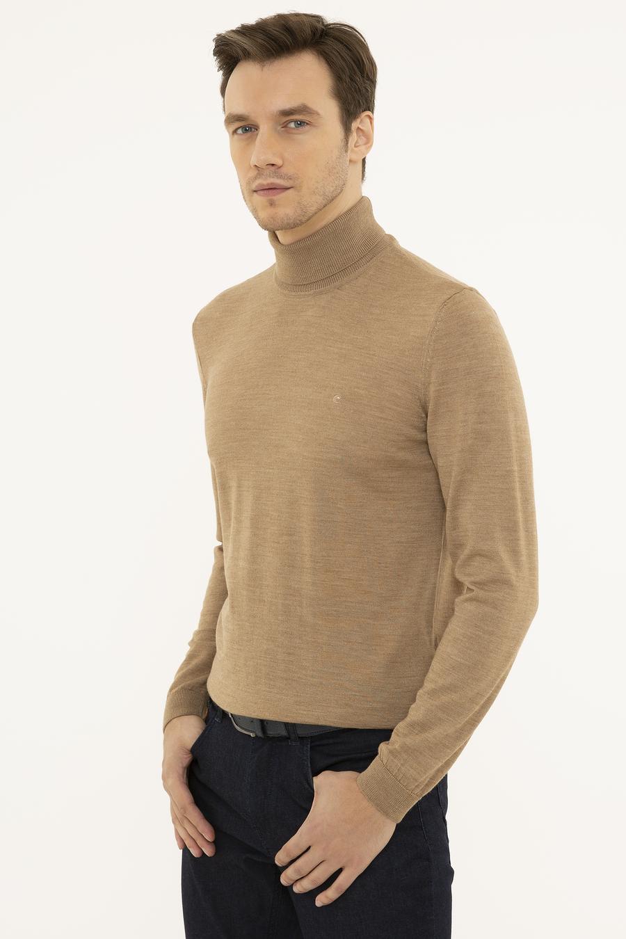 Camel Slim Fit Balıkçı Yaka Basic Triko Kazak - 50227794064