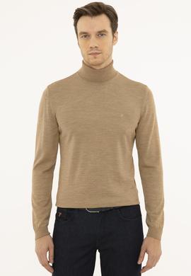Camel Slim Fit Balıkçı Yaka Basic Triko Kazak