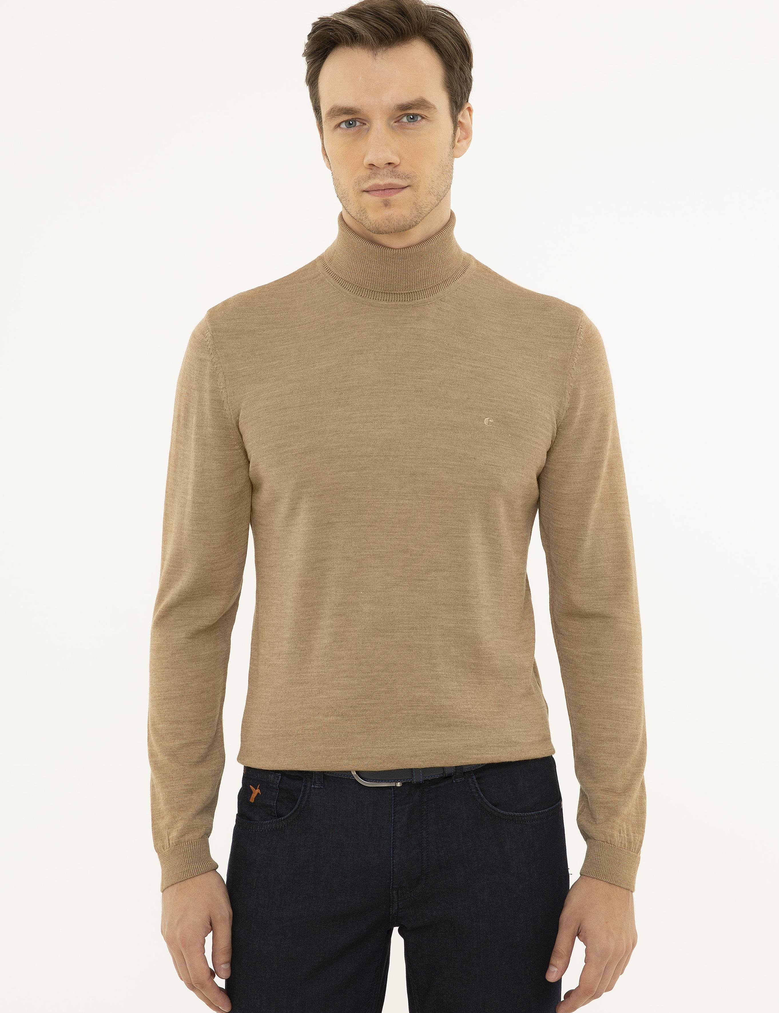 Camel Slim Fit Balıkçı Yaka Basic Triko Kazak - 50227794064