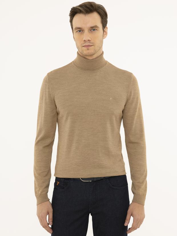 Camel Slim Fit Balıkçı Yaka Basic Triko Kazak