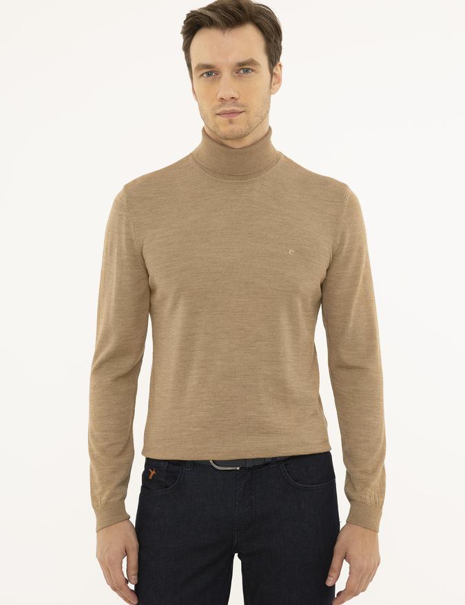 Camel Slim Fit Balıkçı Yaka Basic Triko Kazak