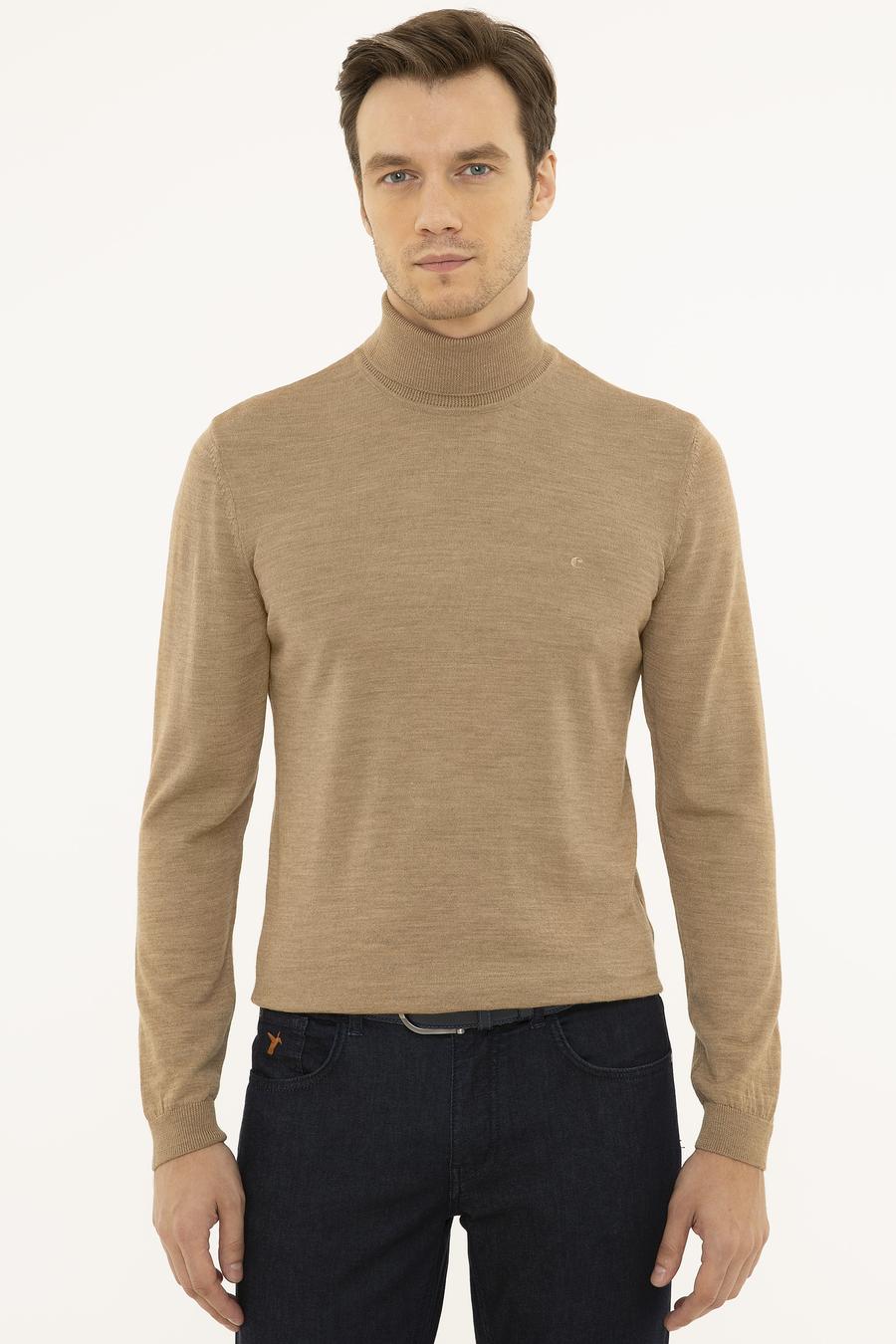 Camel Slim Fit Balıkçı Yaka Basic Triko Kazak - 50227794064