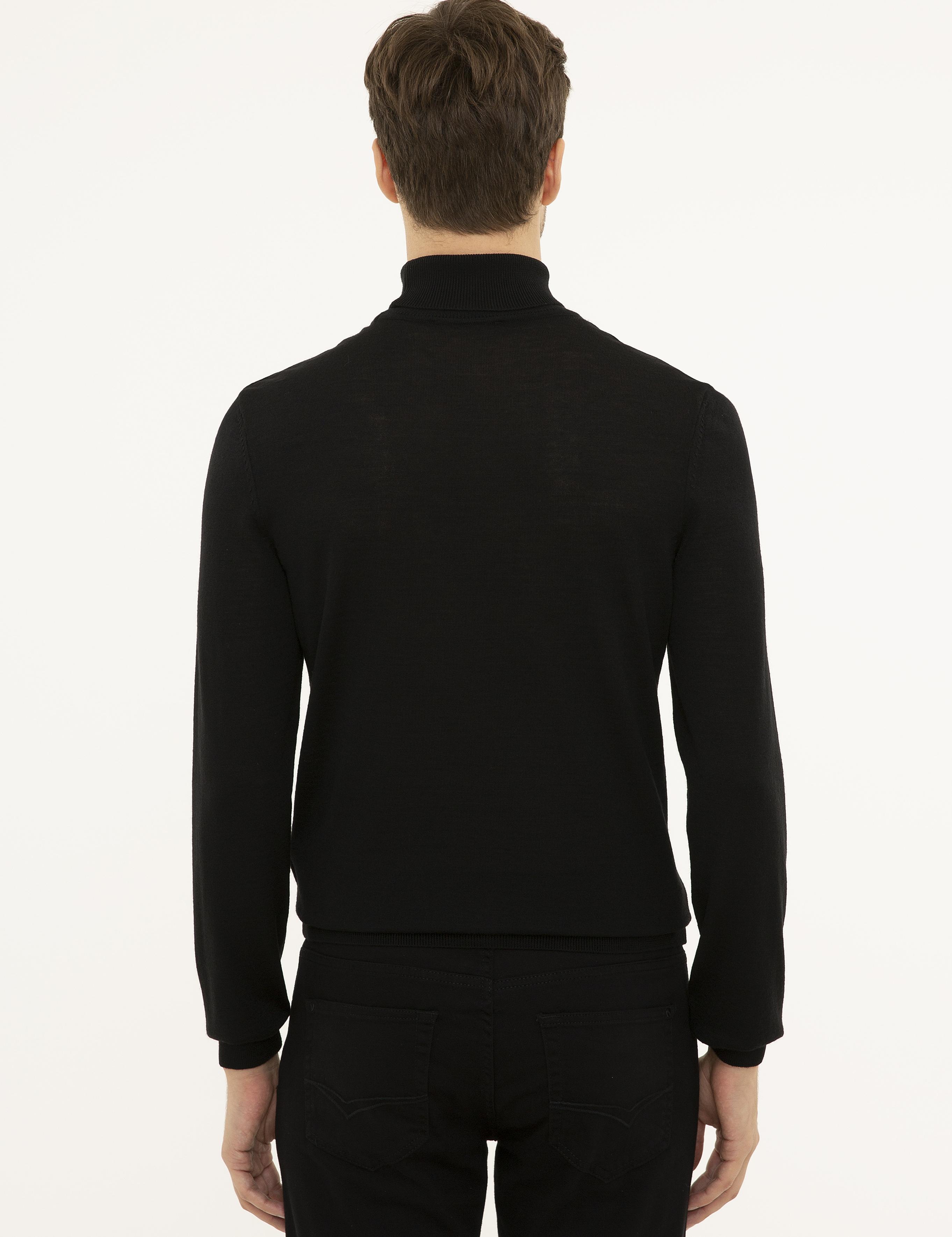 Siyah Slim Fit Balıkçı Yaka Basic Triko Kazak - 50227794001