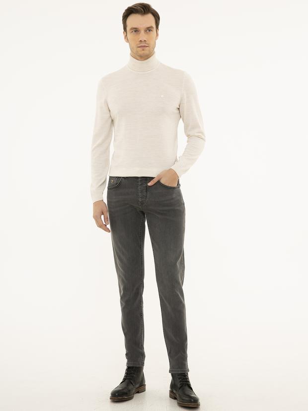 Bej Slim Fit Balıkçı Yaka Basic Triko Kazak