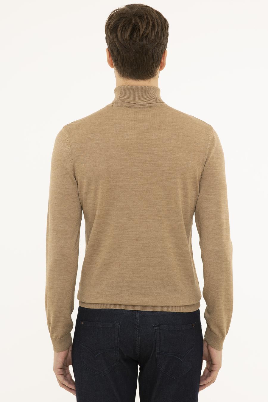 Camel Slim Fit Balıkçı Yaka Basic Triko Kazak - 50227794064
