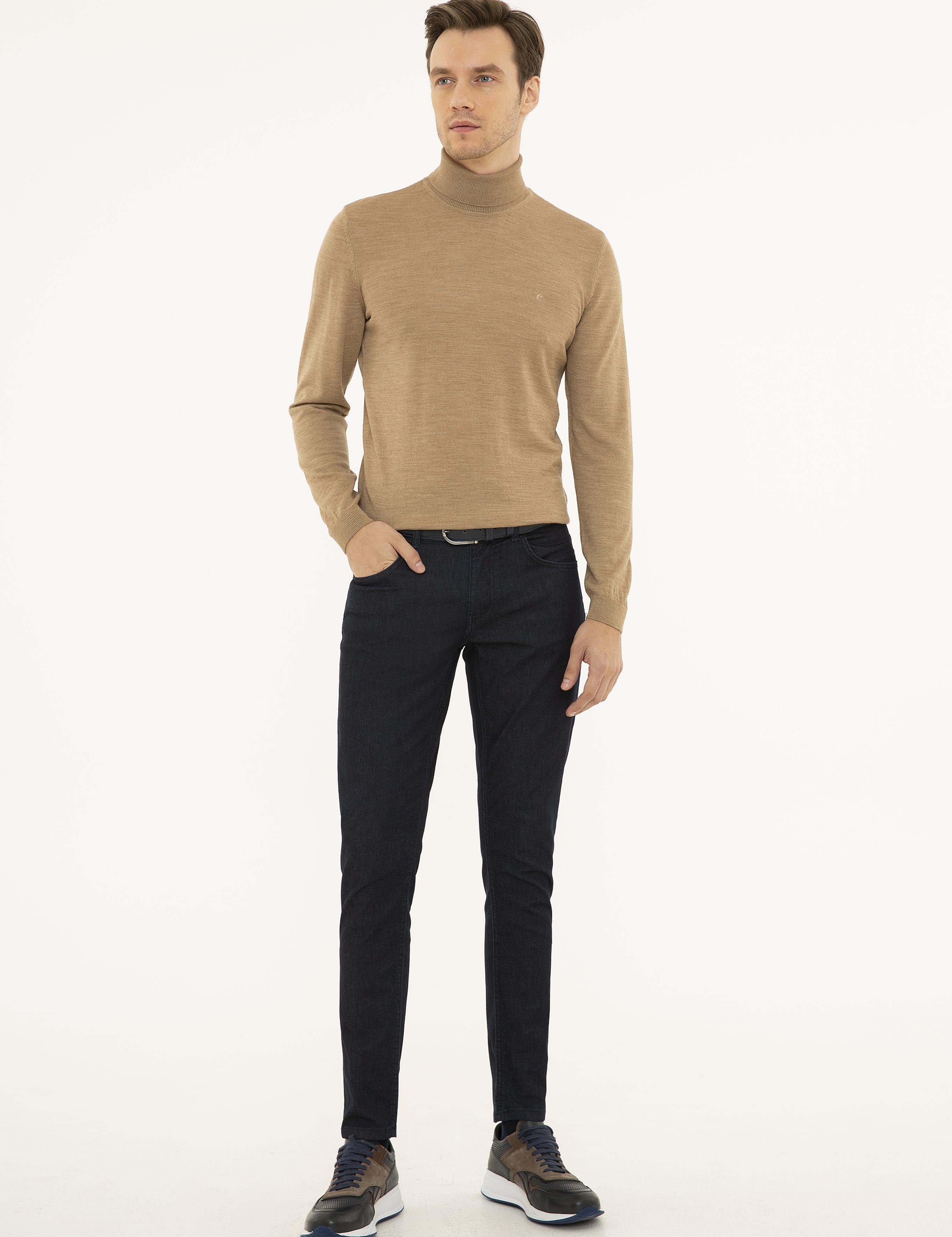 Camel Slim Fit Balıkçı Yaka Basic Triko Kazak - 50227794064