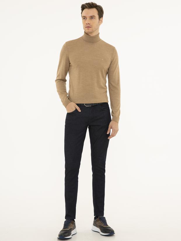 Camel Slim Fit Balıkçı Yaka Basic Triko Kazak