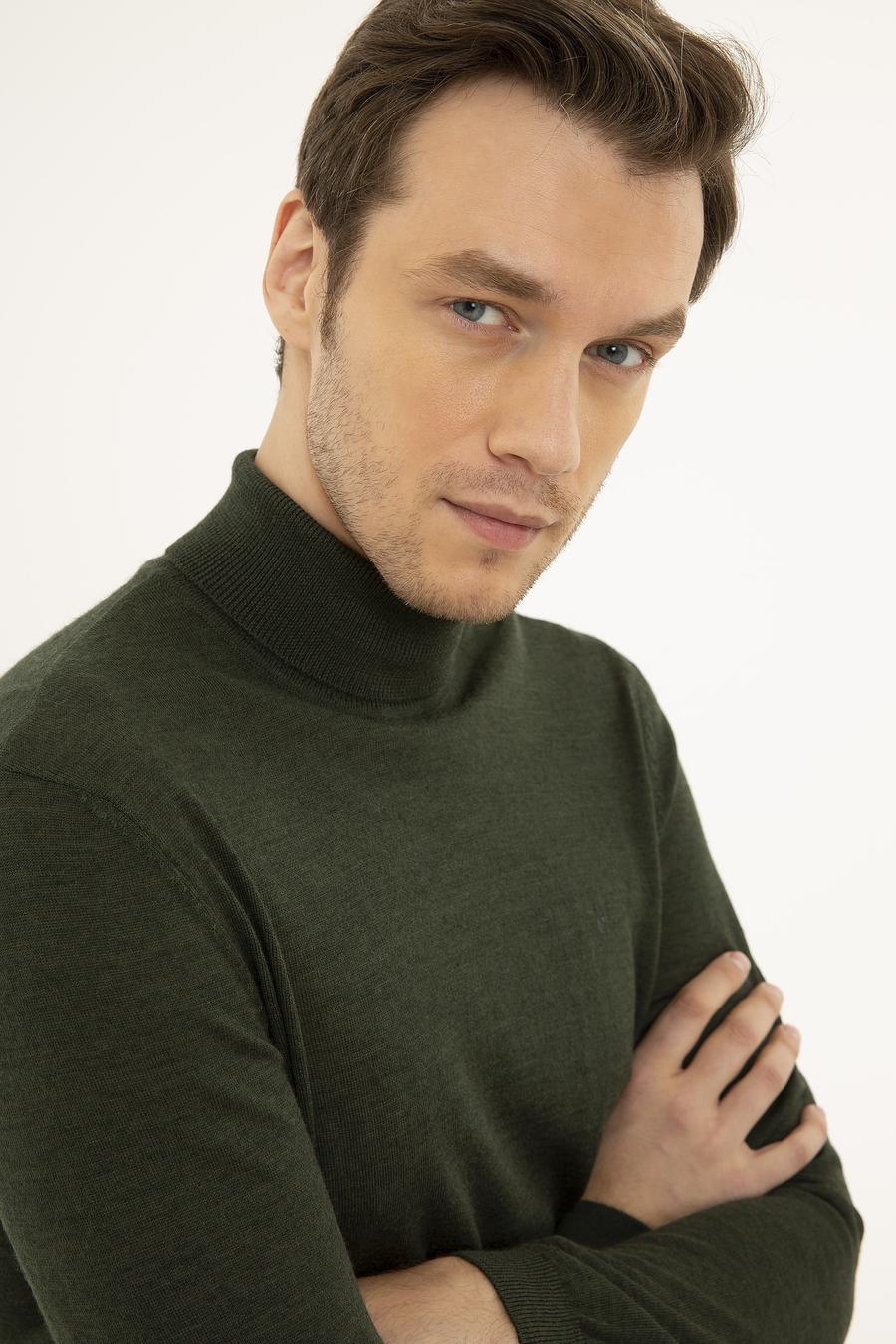 Haki Slim Fit Balıkçı Yaka Basic Triko Kazak - 50227794074