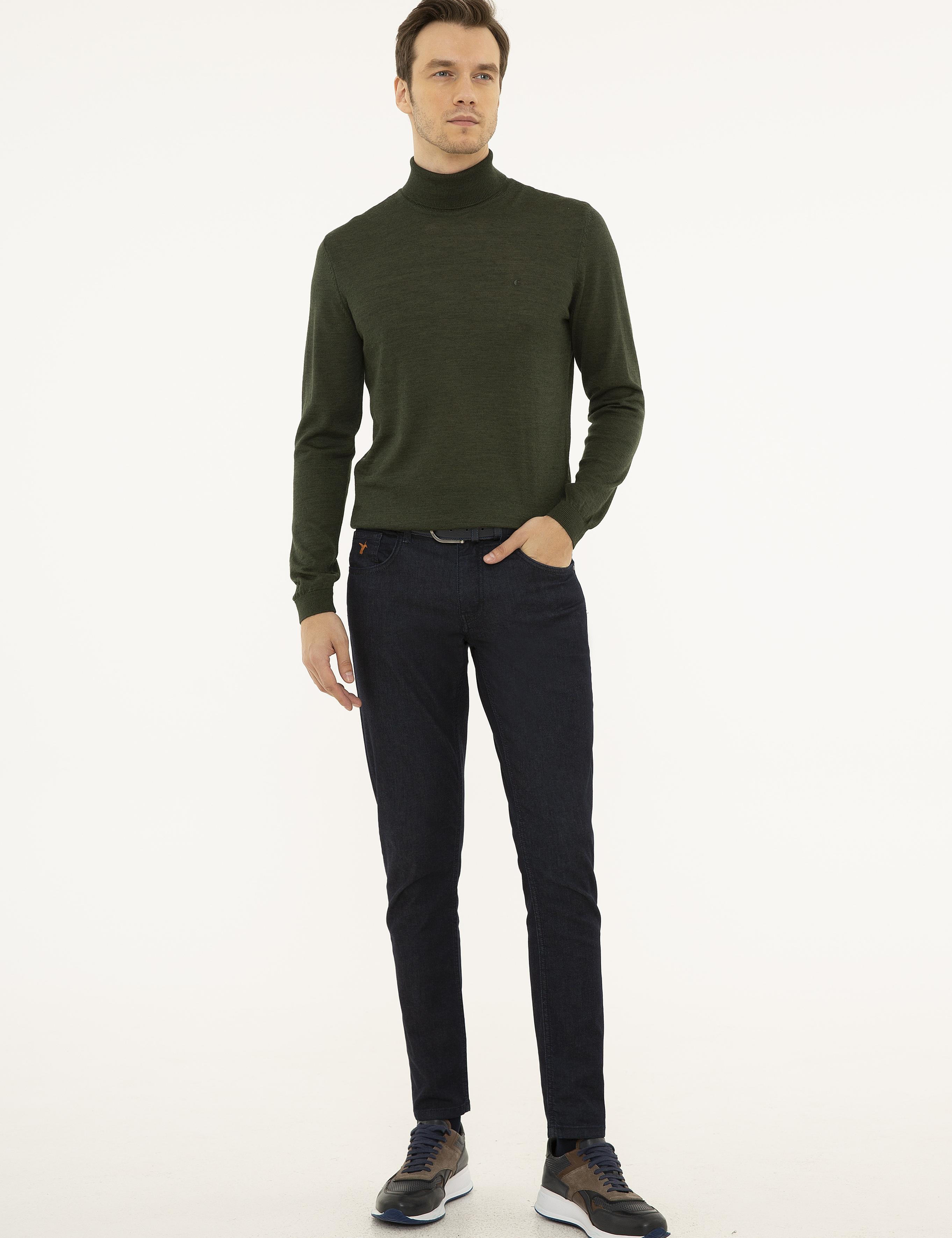 Haki Slim Fit Balıkçı Yaka Basic Triko Kazak - 50227794074