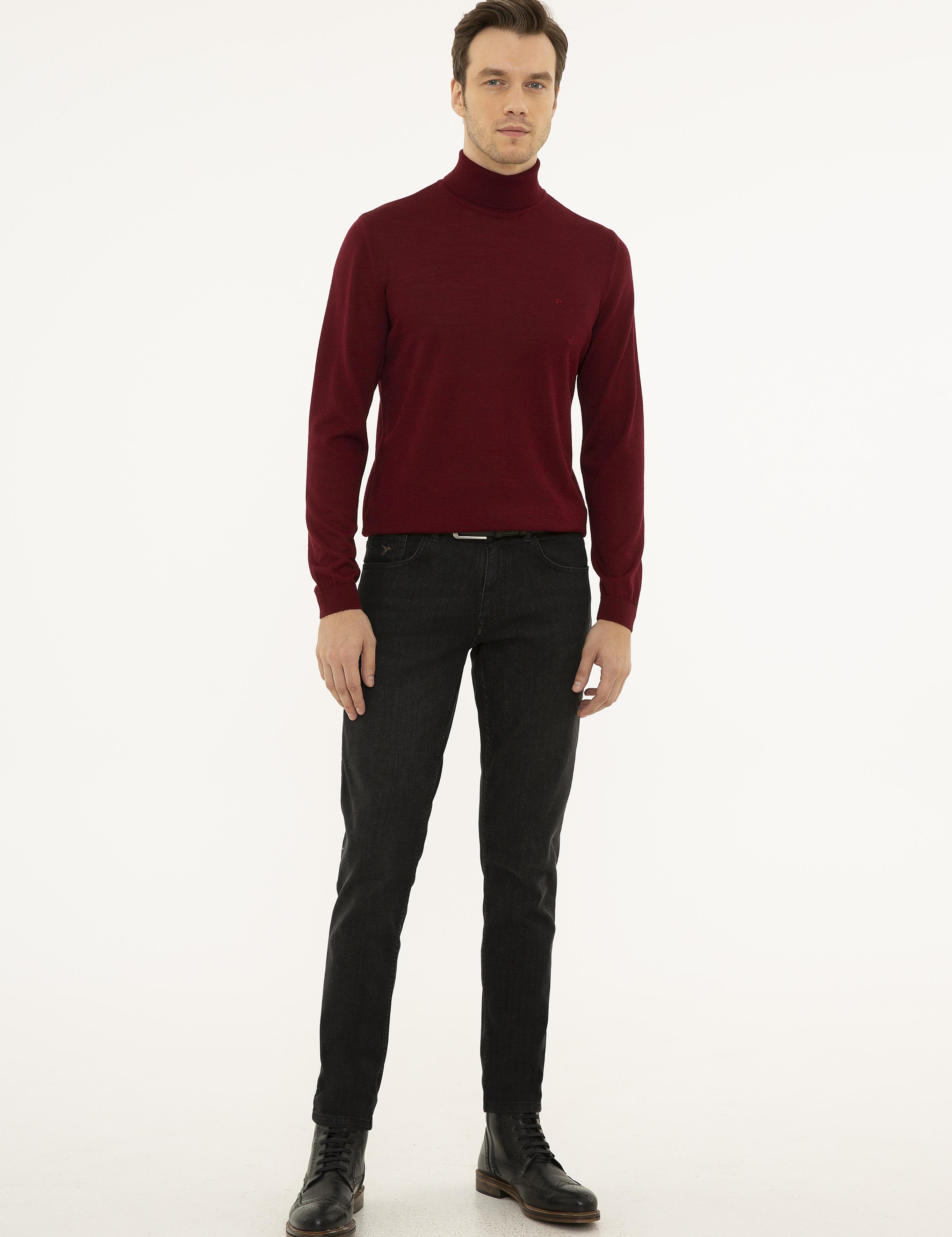 Bordo Slim Fit Balıkçı Yaka Basic Triko Kazak - 50227794059
